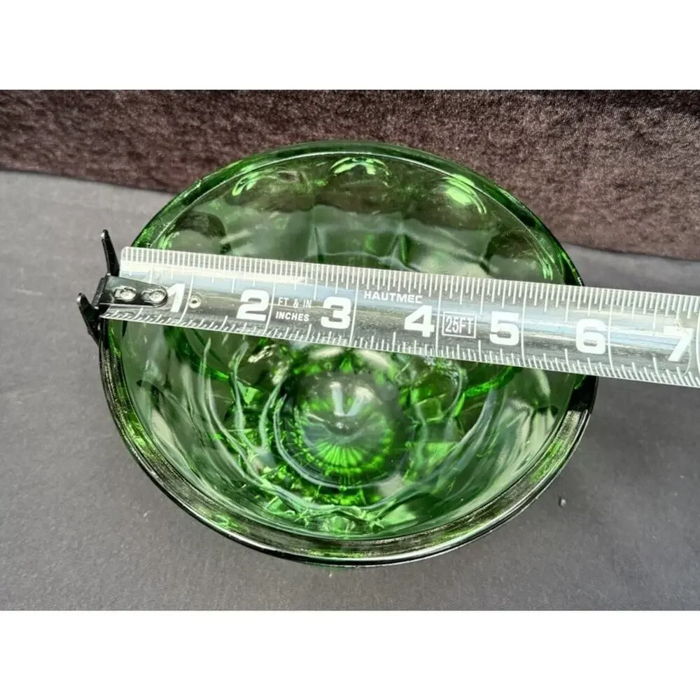 Vtg 1960s Anchor Hocking Emerald Green Glass Thumbprint Pedestal Candy Dish Bowl